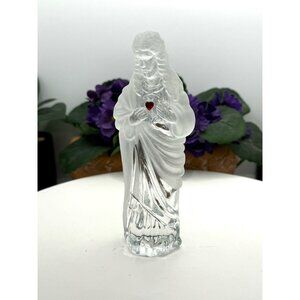 Clear & Frosted Glass Virgin Mary Figurine With Red Heart